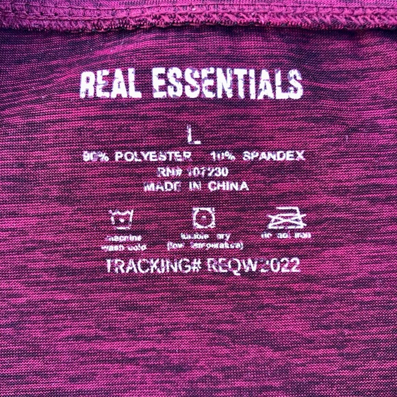 Real Essentials Workout T-Shirt Size Large Maroon Black - Picture 3 of 6